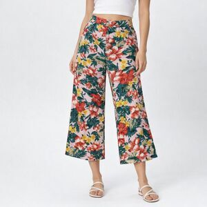 Anthropologie XIX Palms Pants Womens 2 Pink Floral Wide Leg High Rise Tropical